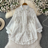 Gas Age Reduction Shirt Female French Heavy Industry Shiny Embroidery Diamond Set High-End Lantern Sleeve Thin Top