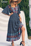 Beach Long Dress Women Clothes 2023 Summer Button V-neck Flared Sleeves Dresses Boho Hippie Chic Maxi Dress