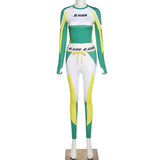 Women Long Sleeve CropTop Slim Outfit Tracksuit 2PCS Set Letter Print High Elastic Skinny Leggings Female