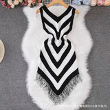 Striped Tuxedo Ass Dress Women's Summer Sleeveless Vest Dress Slimming Waist Thin Knitted