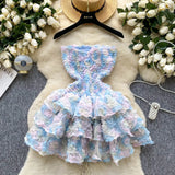 Sweet Atmosphere Feel Bra Dress Women Summer Three-Dimensional Flowers Small Hot Babes Ponmp Short