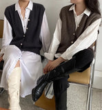 Knitted Sweater Vest Women Stretchy Simple Basic Daily V-neck Solid Open-stitch Female Korean