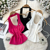 Design Feeling Hanging Neck Dew Single Buckle Slim Thin Knit Vest Women Wear Gas Bottom