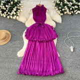 Luxury High-End Feeling Sleeveless Dress Women's Summer Lotus Leaves Side Waist Temperament Niche Chic Beautiful Long