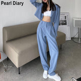 Autumn Blazer Sets Women Two Piece Outfits Long Sleeve Short Coat Crop Jacket and Long Suit Pants 2 Pieces Ensemble