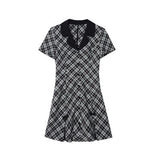 Party Green Plaid Elegant Dress Women Sweet Patchwork Fairy Korean Mini Dress Evening Female Summer One Piece Dress 2022 Party