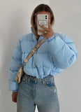 Casual Blue Stand Collar Long Sleeve Short Padding