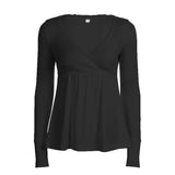 2025 New Solid Color Base High-Rise A Swing Thin V Collar Pure Lust Lace Splicing Long-Sleeved T-Shirt