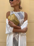 Summer New Temperament Elegant Printed Dress Collar Vest Two-Piece Set