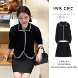 Fragrant Wind Collared Sweater Cardigan Women Loose Lazy Wind Wearing A Short Skirt Two Sets Of