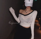 Summer T Shirt Women Elasticity T-Shirt Woman Clothes Tops Slim Tshirt Female Long Sleeve Crop Top Women white Sexy