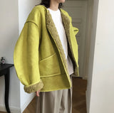 Winter Women Fashionable Soft Double-Sided Wearable Imitate Lambswool Coat Loose Padded Cocoon Woolen