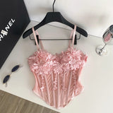 Pure Heavy Industry Three-Dimensional Flower Sling Vest Woman 2025 Autumn Hot Girl Repair Slime Fish