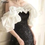Elegant Dress Women Slash Neck Puff Sleeve Spring Summer Vintage Party Dresses Women Clothing Runway Design Ruffles