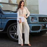 Loose Two Piece Set For Women Notched Collar Long Sleeve Tops High Waist Trousers Female Solid Sets Fashion