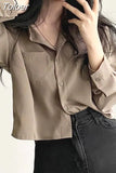 Women Chiffon Shirts Korean Streetwear Cropped Long Sleeve Tops Y2K Fashion Female Casual All Match