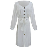 Summer Dress Women Long Sleeve V-Neck Dresses Casual Sundress Loose Sashes Elegant Office Ladies Dresses Robe