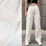 Rockmore Brown Vintage Baggy Jeans Women 90s Streetwear Pockets Wide Leg Cargo Pants Low Waist Straight Denim Trousers