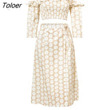 Off Shoulder Casual Women Dress Ruffle Beach Summer 2023 2 Piece Set Dresses Vintage Floral Print Dress Suit