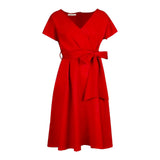 V-Neck Solid Color Waist Bow Tie With Large Swing Dress Dress Dress Dress Dress
