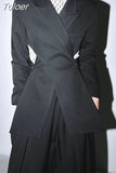 Fashion Women's Suit Jackets New Solid Color Long Sleeve Loose Hollow Out Backless Button Blazers Female Summer 2023