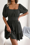 Neck Balloon Sleeve Ruffled