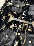 Fashion Temperament Velvet Woman Dress Cute Bear Print Lace-up Waist Long Sleeve Short Dresses Women Button-up