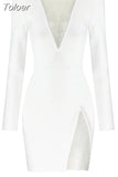 New Arrival Bandage Dresses Black Long Sleeve O Neck Long Sleeve Beading Sexy Party Club Celebrity Elegant Women