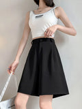 Summer White Black Suit Shorts Woman High Waist Wide Leg Shorts Women Casual Half Trousers Loose Knee Length Pants