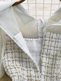 Fashion Women Woolen Tweed Dress Autumn Winter Plaid Tweed Patchwork Chiffon Long Sleeve A Line Elegant Short