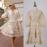 Dress Eugen Yarn Half-Open Lantern Sleeve Middle Sleeve Dress Lace Lace To Receive Waist