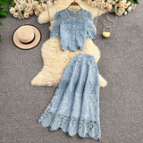 Yuan Age Reduction Heavy Lace Embroidery Round Shirt Design Single Buckle Top Two Sets Of High-Rise