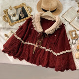 Japanese vintage sweater spring and winter sweet and lazy twist cape knitted cardigan jacket