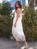New Women's Lysau Irregular Slings Solid-Colored Dress Bareback Tie Low Breast