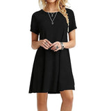 Color Summer Womans Printed Dress Short Sleeve Mini Causal Dress Crew Neck Basic A-line Floral Printed Leopard Thick