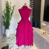Three-Home Folded Dress Dress Wooden Ear Long Heavy Industry Pressure Folds High-End Exquisite Dress