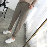 High Waist Woolen Harem Pants Women Autumn Winter Oversized Pencil Pants Female Loose Casual Women Trousers Pantalon