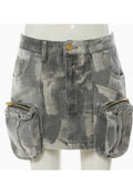 Fashion Three-dimensional Zipper Pocket Skirt Camouflage Low Waist Mini Denim Skirts With Belt Summer 2023 New