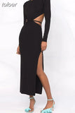 Plain Dress For Female O Neck Long Sleeve High Waist Lace Up Cut Out Dresses Female 2023 Spring Clothing Fashion