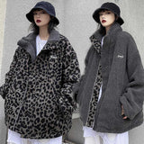 Leopard Print Women Fleece Jackets Motorcycle Jacket Faux Lamb Fur Kawaii Coat Teddy Fur Coat Fleece Parkas Cropped