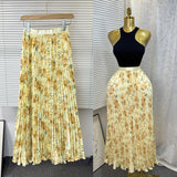 Tight Waist High Waist Crums Sweet A-Shaped Skirt Women's Long Print 100-Fold