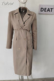 Fashion Women's Windbreaker Lapel Double Breasted Lace-up Pockets Solid Color Long Lady Trench Coat Autumn 2023 New
