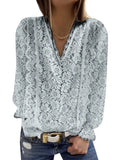 Size Loose Women For Blouses 2022 New O Neck Long Sleeve Elegant Chic Ladies Lace Shirt Tops Fashion Casual Women