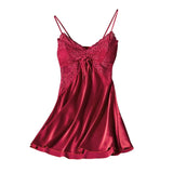 New Ladies Silk Sling Nightdress Women's Sexy Lingerie Satin Sleepwear Lace Cup V-neck Nightwear Homewear