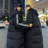 2024 Autumn College Wind Loose Casual Female Long Thickened Lovers Over The Knee Korean All-Match Winter Coat Black-Outfit