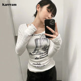 Grunge Print Long Sleeve T-shirt Korean Fashion Graphic T Shirts Y2k Aesthetics Kpop Tops Sexy Slim Tee Shirt