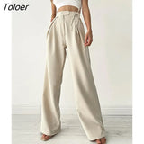 Elegant Black Chic Wide Leg Pants Women Knitting Casual Drawstring Sport Trousers Work Wear Long Loose Straight Pants