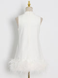 Summer Fashion Mini Dress For Women Round Neck Sleeveless Patchwork Feathers Loose Dresses Female 2023 Clothing
