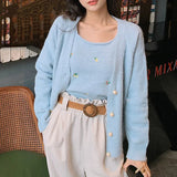 Autumn Urban Casual Korean-Style Women's Wear V-neck Slim-Fit Embroidered Flower two-pieces Knitted Sweater