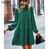 2023 Stand Collar Loose Dresses For Women Fashion Casual Long Sleeve Solid Color Dresses Elegant Holiday Beach